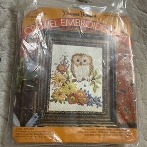 vintage 1972 Pauline Denham Owl On a Branch crewel embroidery kit w/ frame New
